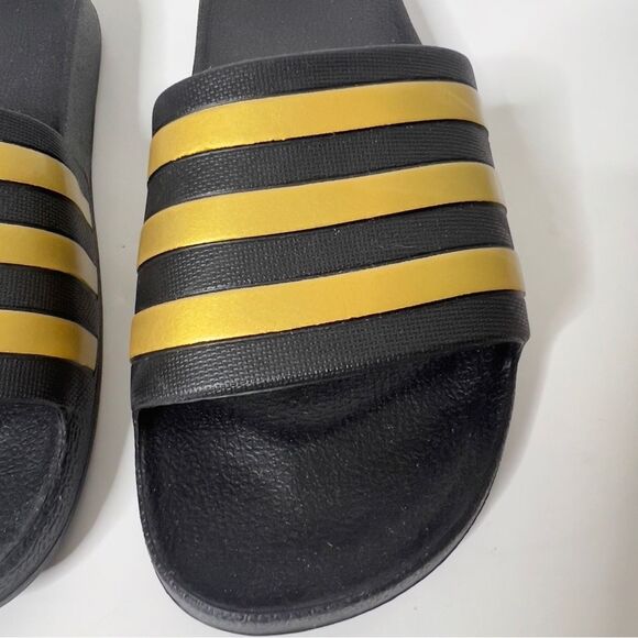 Adidas Mens Adilette Aqua Black Gold Casual Slide Sandals Size 8 - Picture 4 of 6